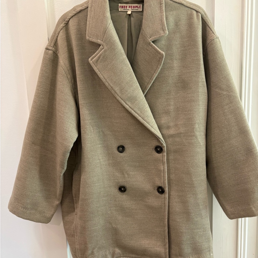 Free People Hannah Double Breasted Blazer Peacoat Jacket Green Large - Picture 5 of 13